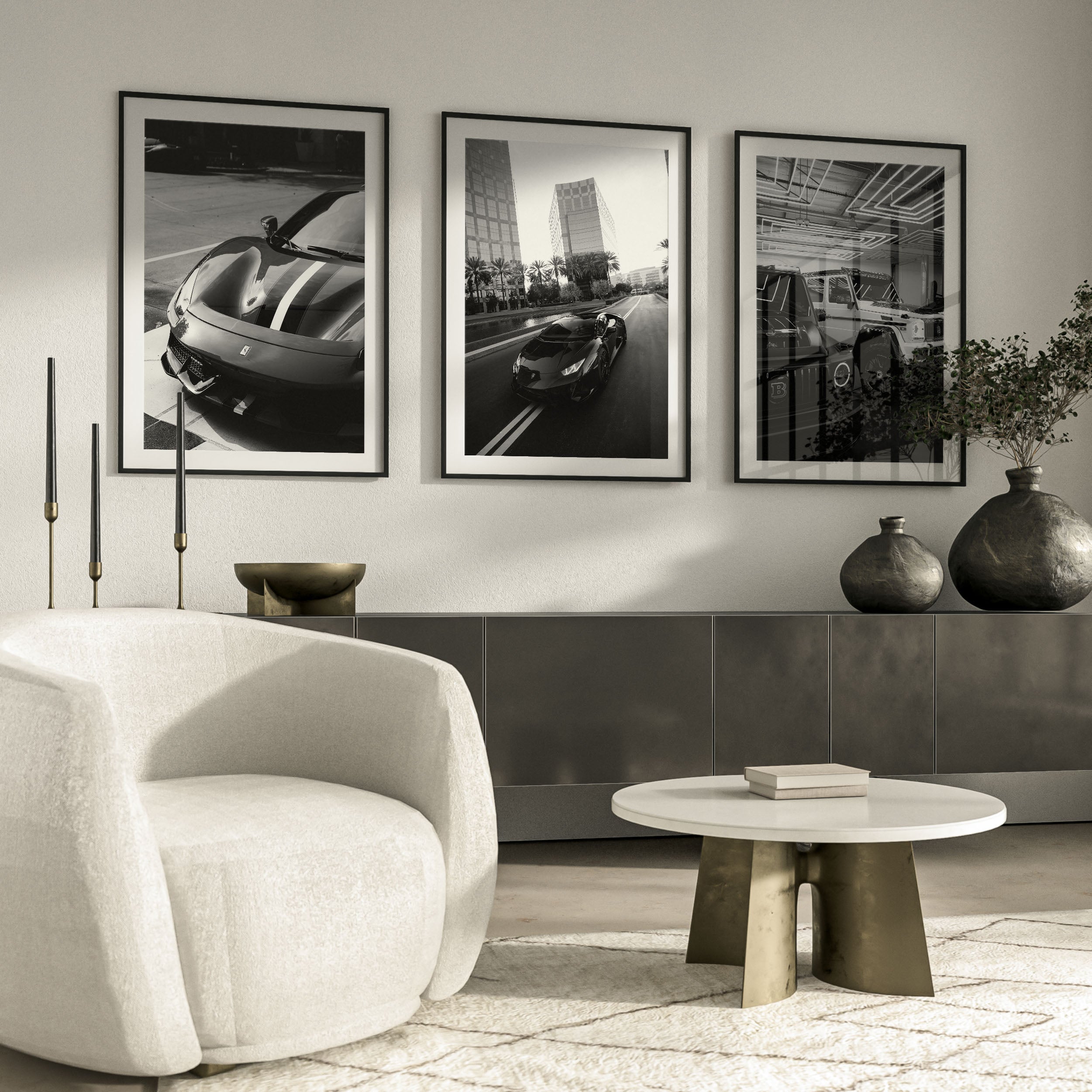 Ferrari Black and White Poster