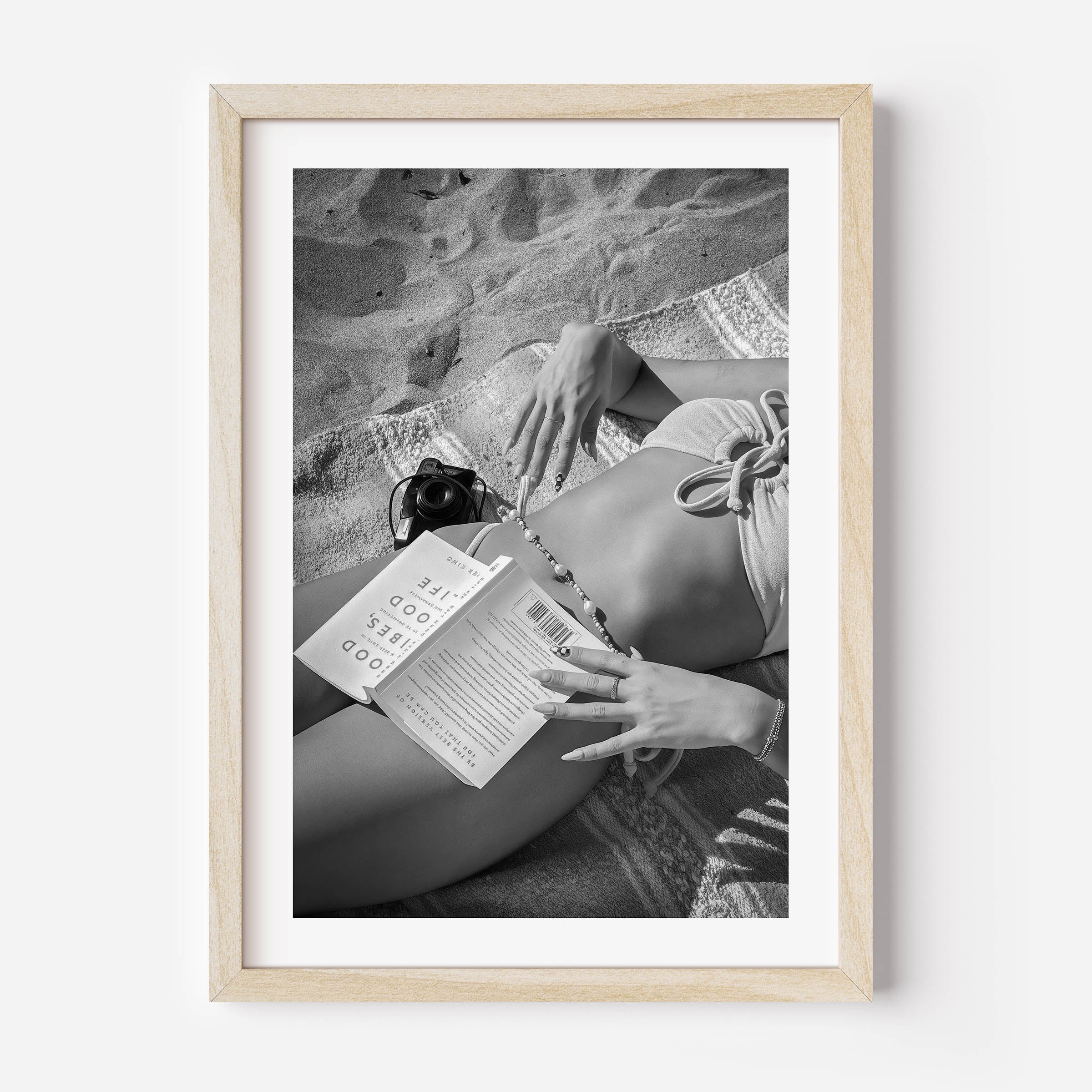 black and white poster, trendy beach wall art, reading, vintage, aesthetic, home decor