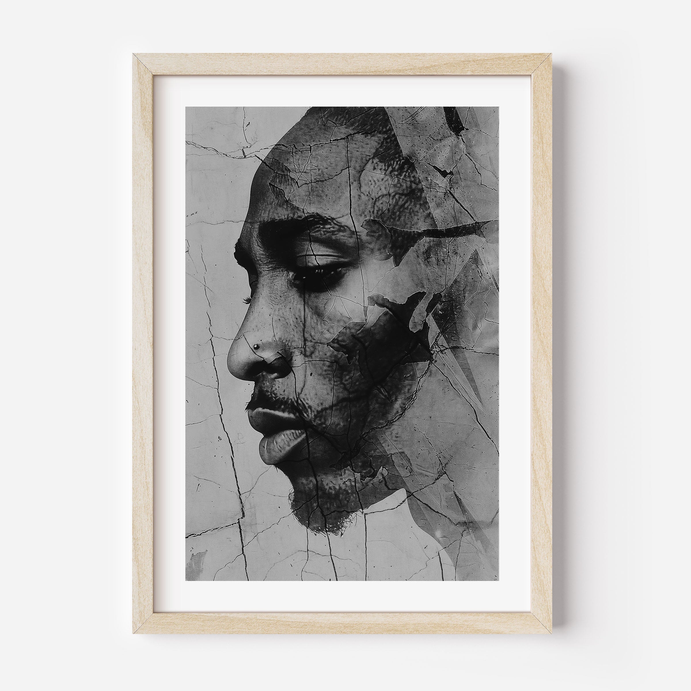 poster of the rap legend Tupac Shakur in black and white, wall art, home decor, interior design