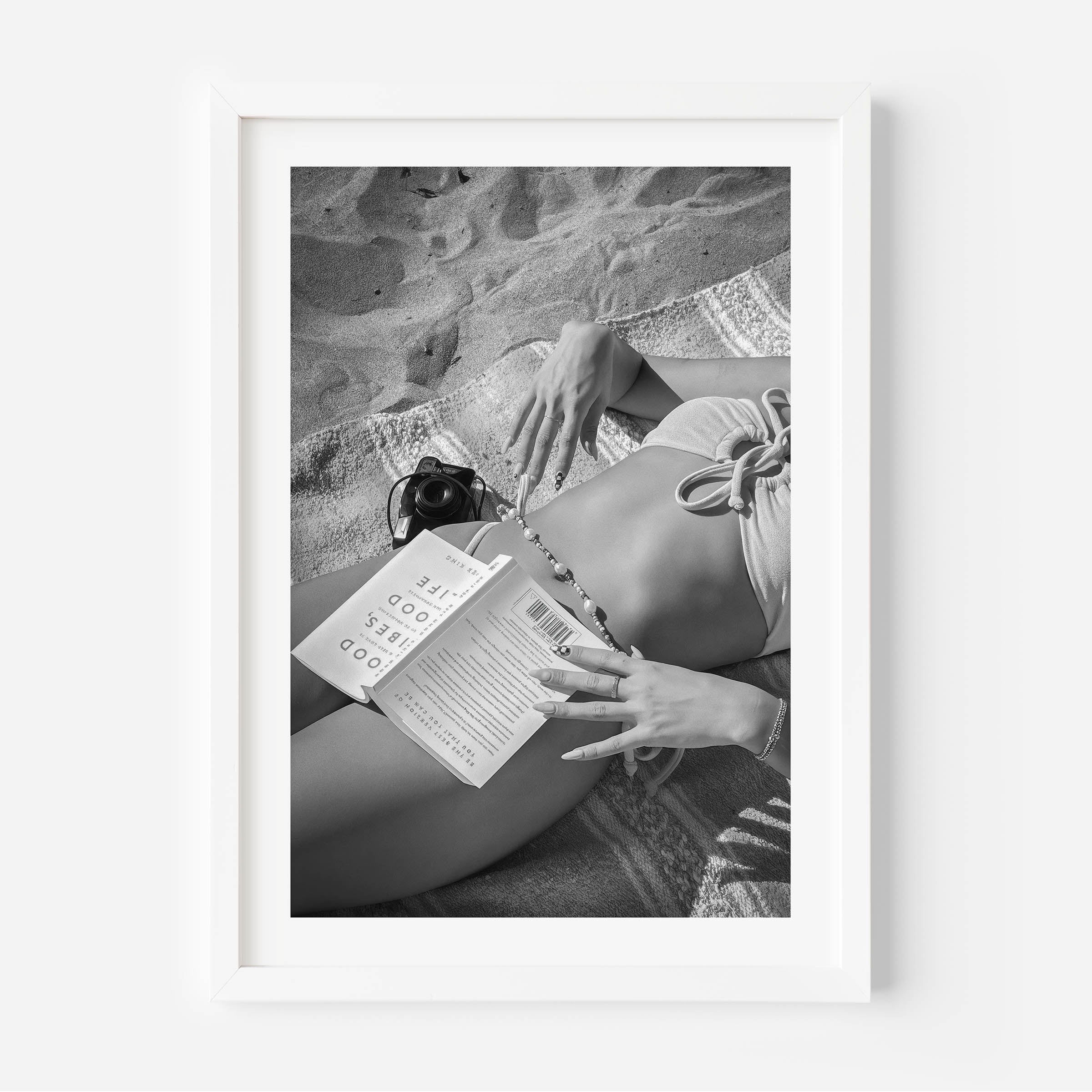 black and white poster, trendy beach wall art, reading, vintage, aesthetic, home decor