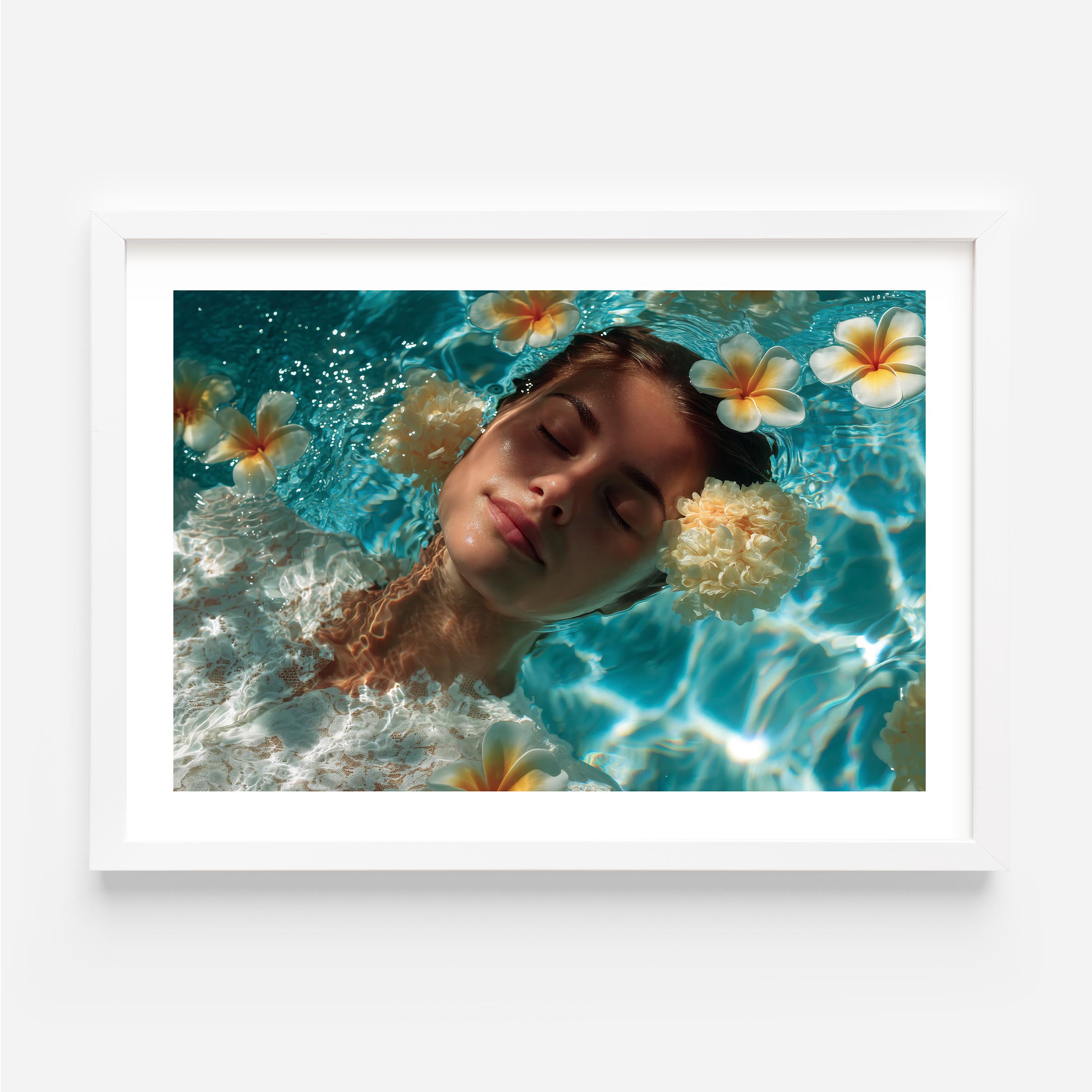 Immerse your space in calm with this dreamy underwater portrait. Featuring soft florals, tranquil tones, and ethereal detail — a fine art print made to elevate any modern interior.